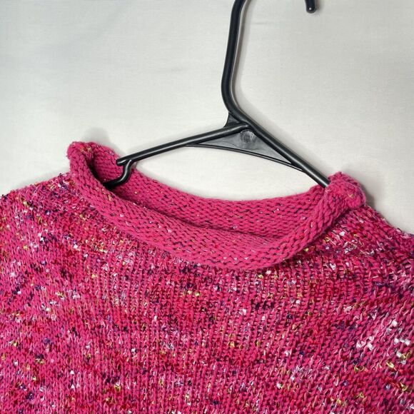 Rainbow Knit Pink Sweater Large Colourful Chunky Roll Neck Jumper Hippie Boho - Picture 3 of 13